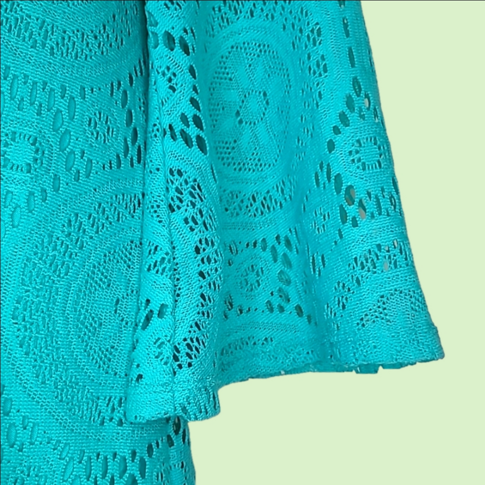 Tacera long bell sleeved teal dress. Lined crochet. Sz. S - Picture 4 of 8